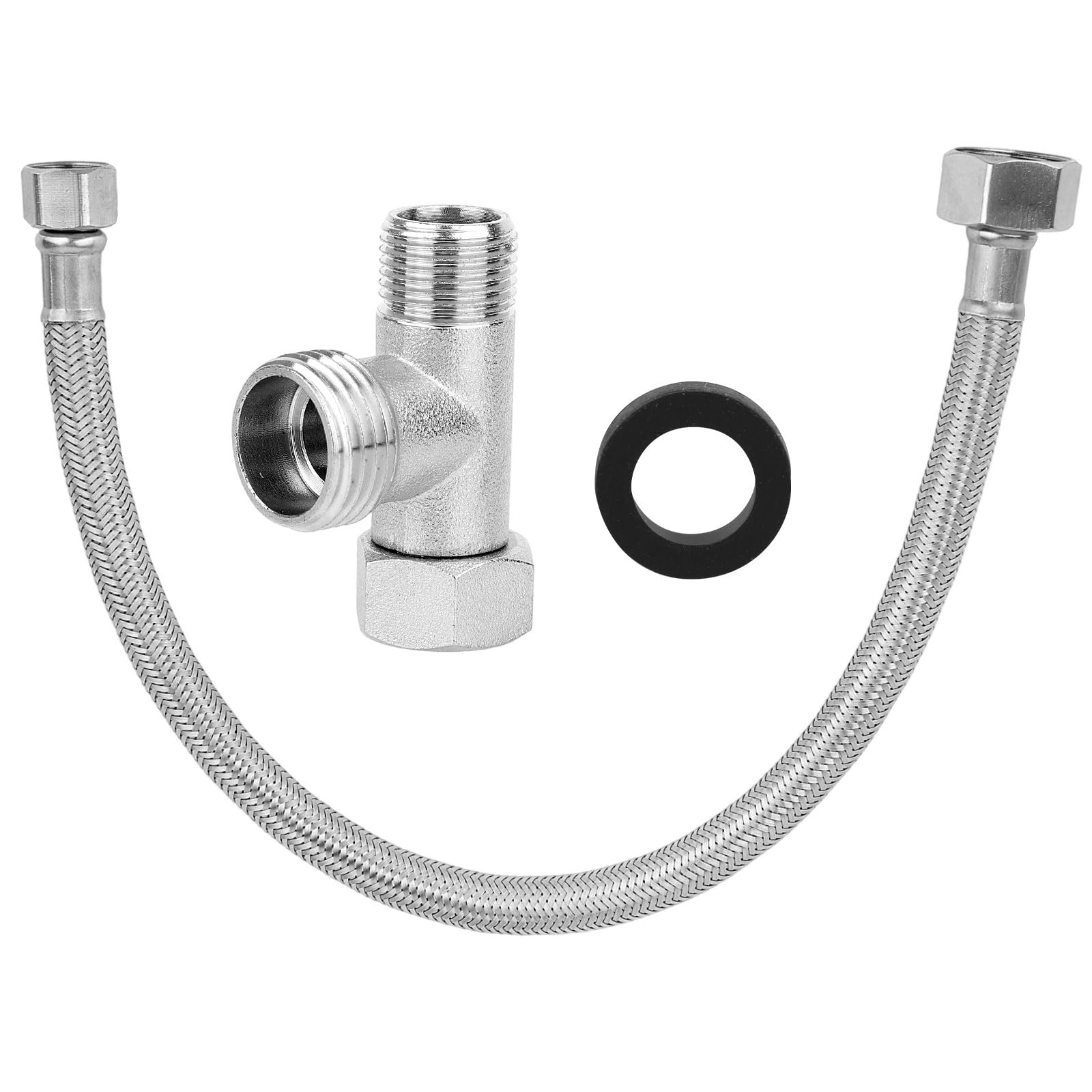 Bidet T Adapter 3-Way Valve – 7/8" X 7/8" X 3/8" With Gasket & Hose – Copper Connector For Toilet, Shower, Or Faucet Splitter