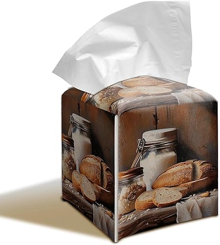 Miniatura 9 de Funda para caja de pañuelos de pasta de 5.2 pulgadas. Piel sintética cosida a mano con forro extraíble. Decoración retro perfecta para cocina, baño,