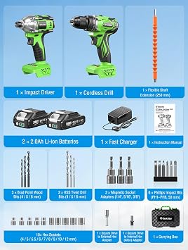 Taskstar 21V Cordless Drill & Impact Driver Combo Kit for DIY Home | Brushless motor, 22.0Ah batteries & charger, 42-pcs accessory, case, for home improvement, woodworking, auto repair