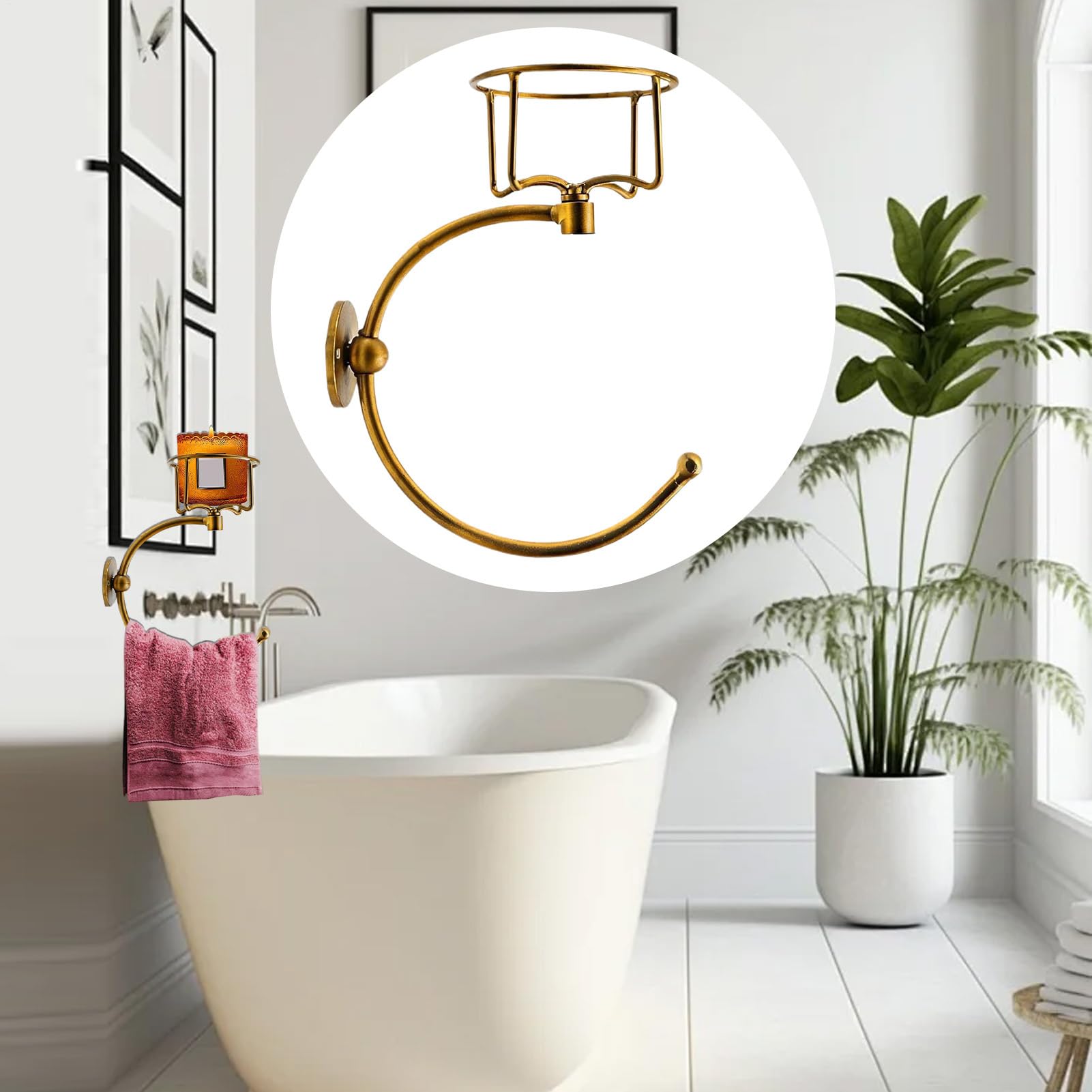 Toalla de Mano de Pared, Soporte de Toalla de Mano, Anillo de Gancho de Toalla de baño con Soporte de Velas, Estante Decorativo Elegante Creativo rústico para Amigos Hotel Hotel Kitchen Baith Centén