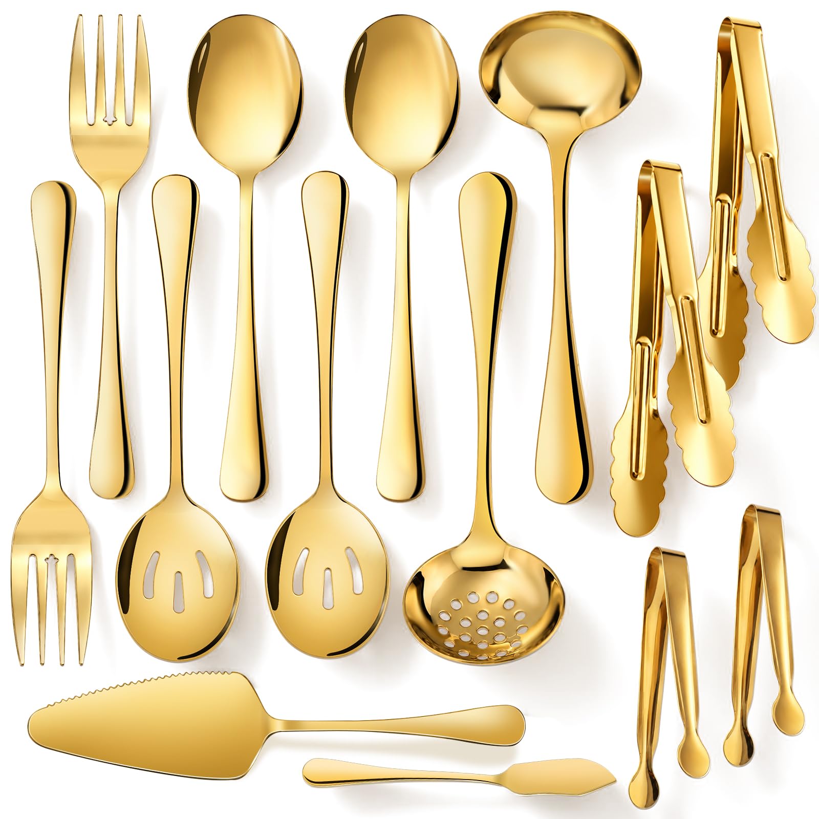 Gold Serving Utensil Set - 17 Piece Stainless Steel -10
