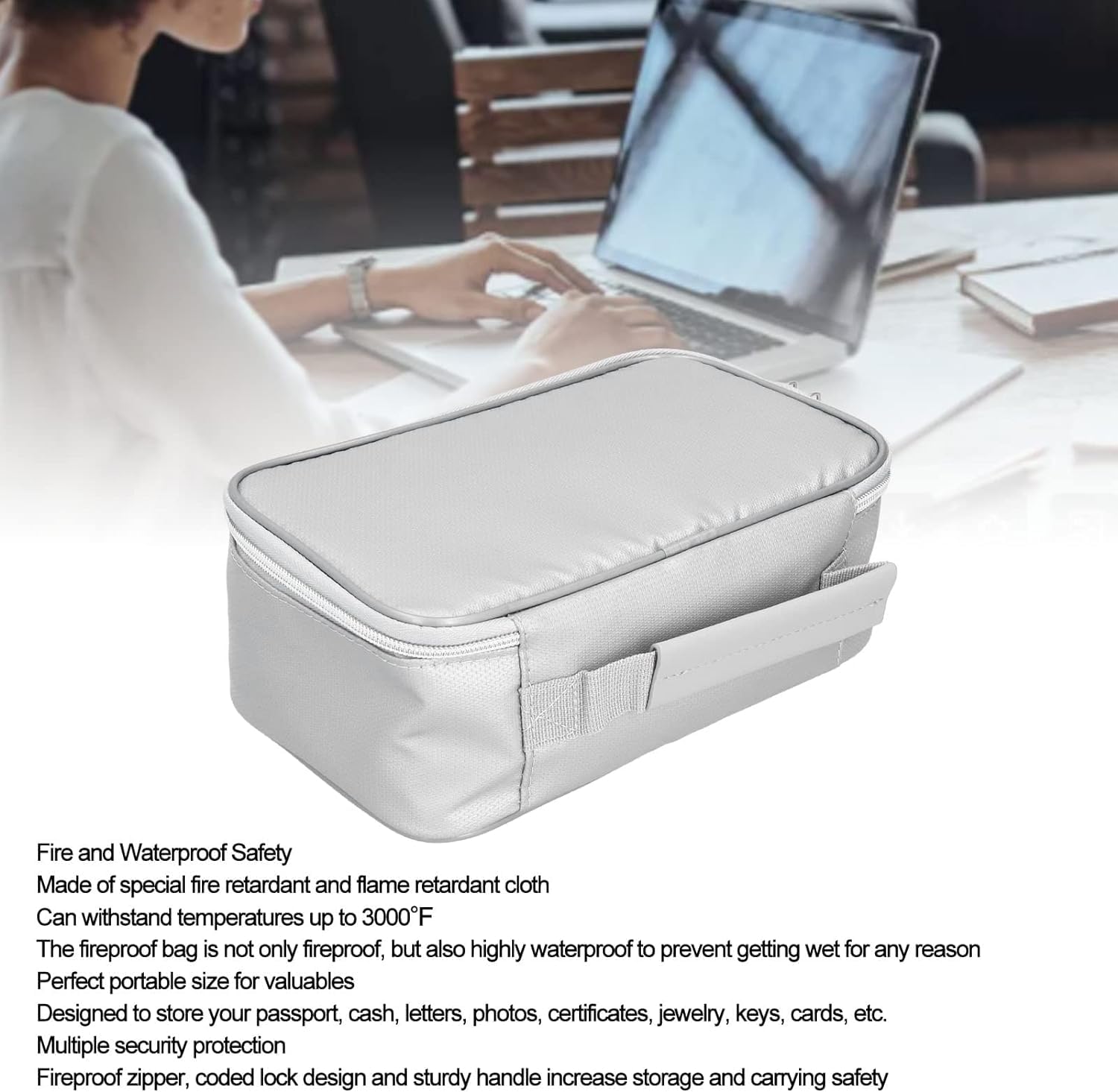 boîte à documents ignifuge portable, sac à documents ignifuge avec porte-documents à serrure stockage fichiers pour documents fichiers importants passeports certificats valeur objets