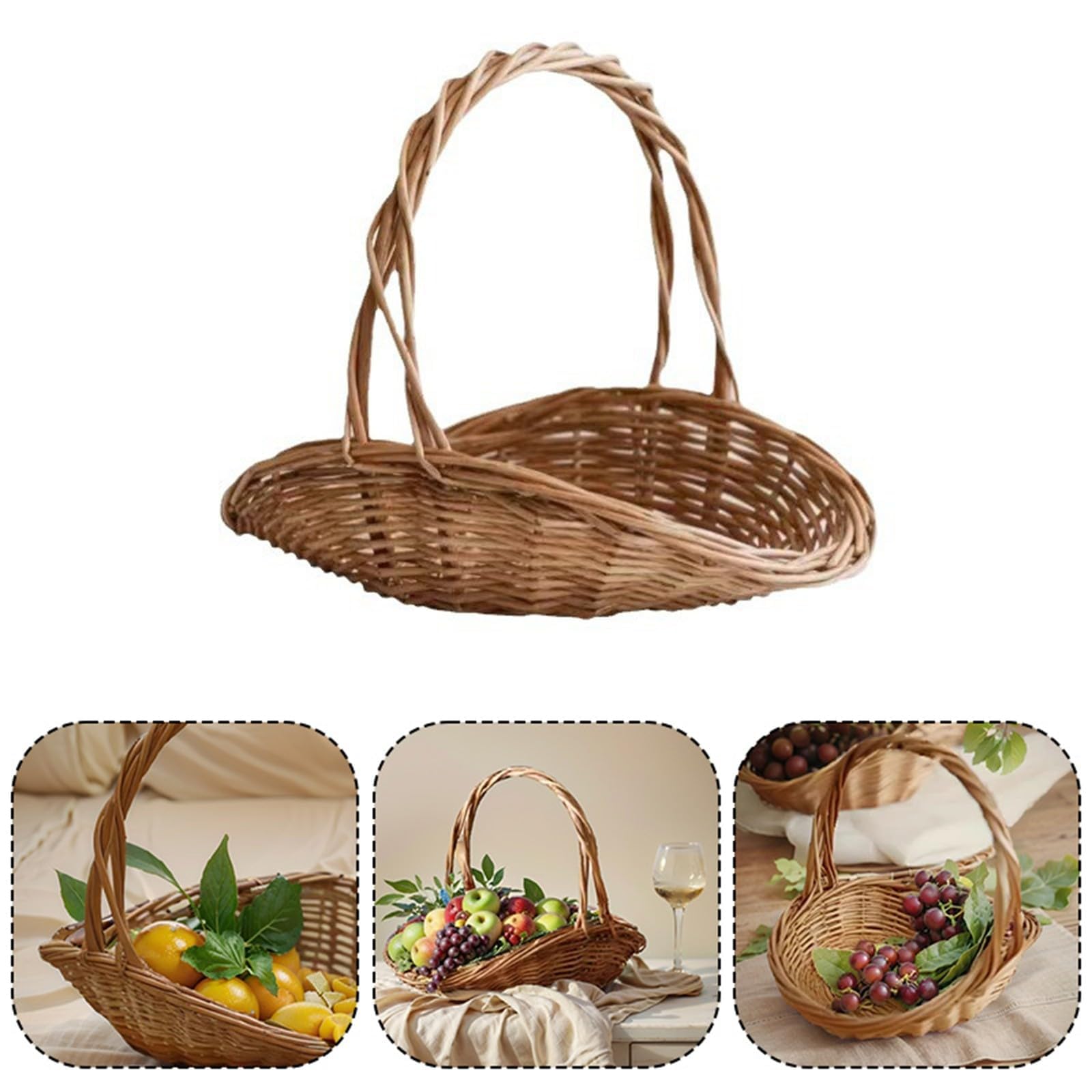 Rattan-Gartenkörbe mit Griff, Mini-Picknickkorb, Mehrzweck-Erntekorb, tragbarer handgewebter Weidenkorb, gewebte Körbe für Gemüse, Obst, 29 cm