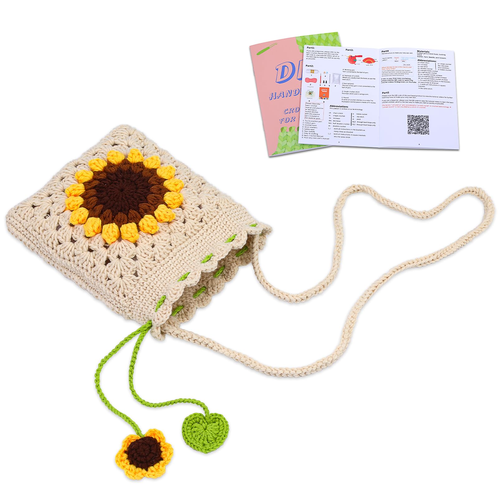 Kit Uncinetto Borsa Girasole Per Telefono - Kit Fai Da Te Per Principianti Con Video Tutorial Completo - Foto 6