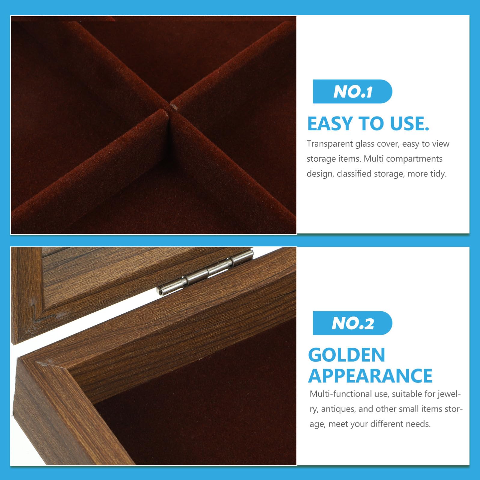 Uonlytech Joyero Retro de Madera con Tapa Transparente y 9 Compartimentos