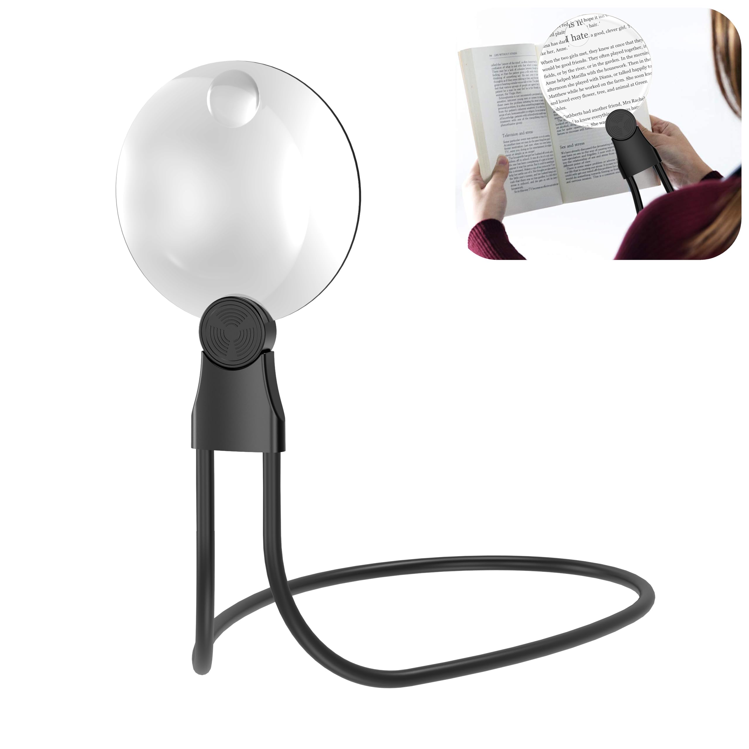 Lupa manos libres de 10 x 20 aumentos para leer, usar el cuello con lente desmontable y soporte de tubo flexible, perfecta para leer, coser, punto de cruz, inspección, reparación