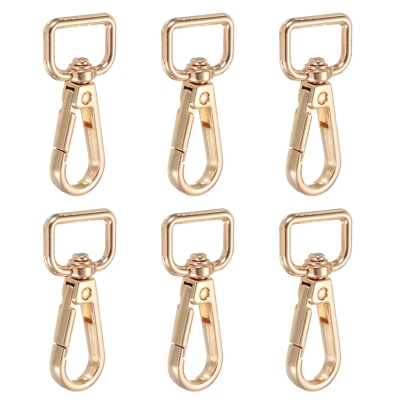 YELARXI Swivel Snap Hooks, Metal D Ring Keychain Lanyard Clip Hook Lobster Clasp Claw Push Gate Clip - Fitting for(Purse Making - Sewing - DIY Crafts) 6 Pcs & 5/8" & Light Gold