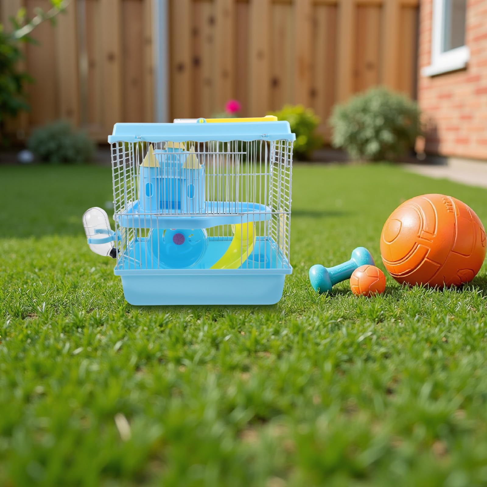 Cage à Hamster à 2 Niveaux avec Accessoires, Château Luxe | Plastique et Fer, Bouteille D’eau, Toboggan, Roue D’exercice, Gamelle, pour Hamsters et Petites Souris