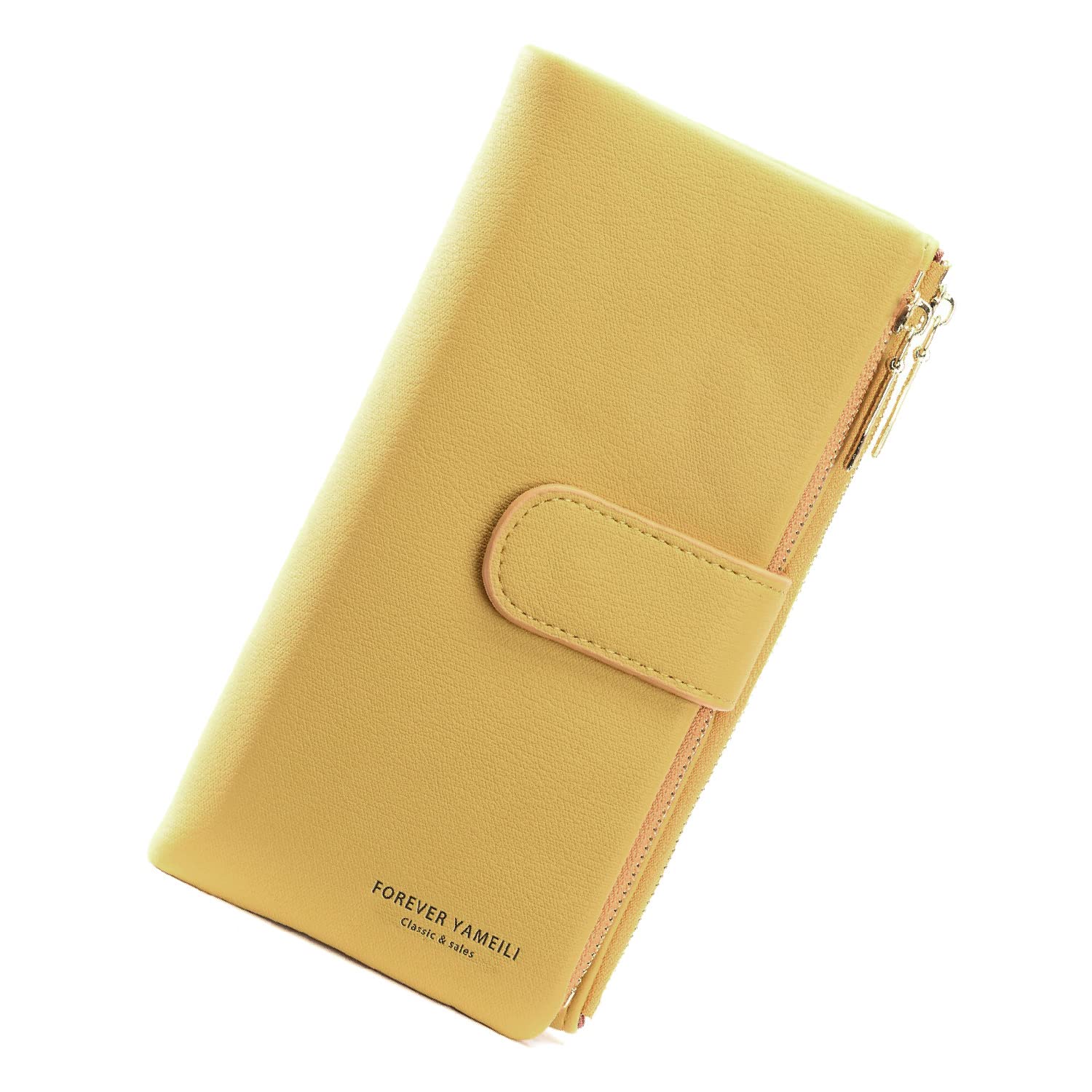 HonghongWomen's Large Capacity Leather Wallet Women's Leather Wallet Coin Purse Cheque Book Holder Card Holder for 14 Cards, Yellow