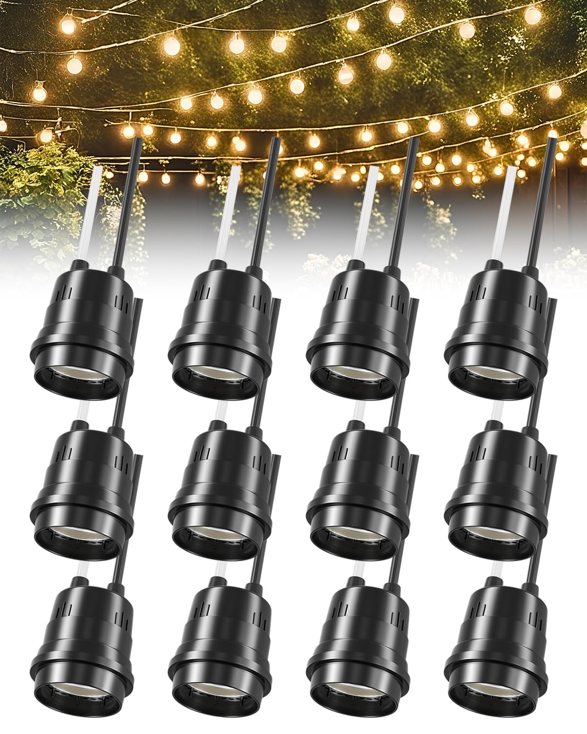 12 Pcs Light Bulb Socket E26 Lamp Socket Black Pigtail Lamp Holder Light Socket with Cord for Temporary Light DoRight Bulb Sockets for Outdoor Garden Patio DIY Lighting,110-250V, 4A, 60W Max