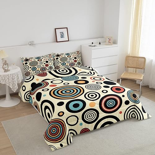 Miniatura 2 de Edredón retro Groovy con patrón geométrico abstracto de círculo, ropa de cama tamaño King para adultos, mujeres y niñas, bohemio, años 70, 80,