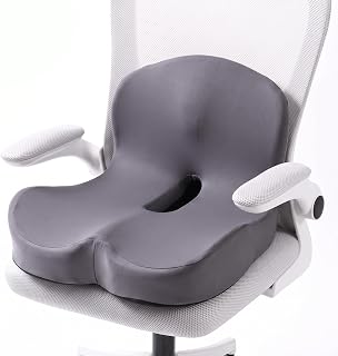 CHANCEE X-Large Ergonomic Seat Cushion with Lumbar Support (Dark Grey) | Memory Foam Orthopedic Cushion with Tailbone Hollow, Sciatica & Back Pain Relief for Long Sitting Office Chair Driving