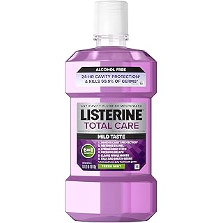 Listerine Total Care Alcohol-Free Anticavity Fluoride Mouthwash, 6 Benefit Oral Rinse to Help Kill 99.9% of Germs That Cause Bad Breath, Strengthen Enamel, Fresh Mint Flavor, 1 L