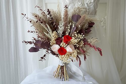 Ramo de boda de hierba de las pampas, ramo de novia seca/boda de flores secas, novias rústicas, ramo de dama de honor, ramo seco para decoración del