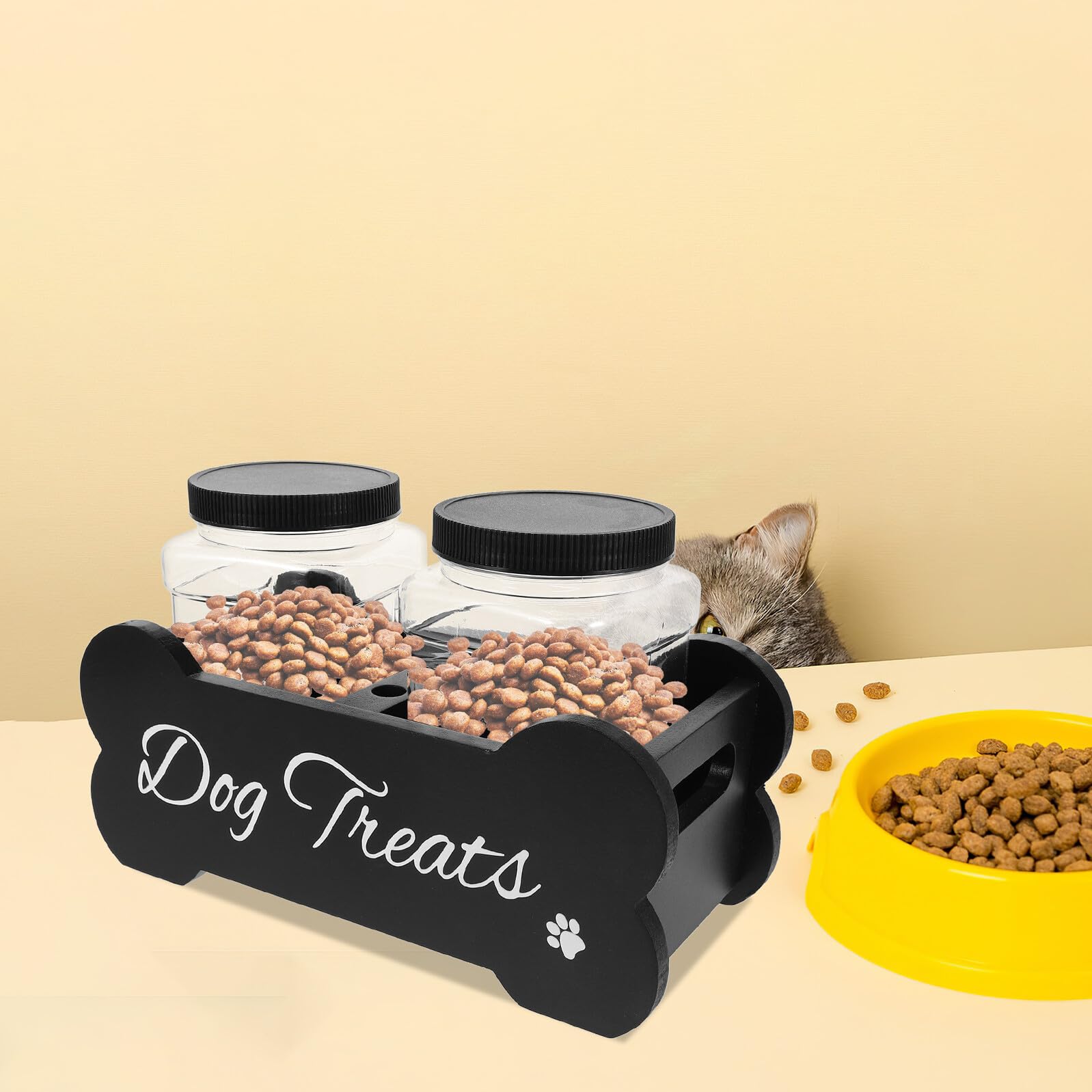 VANZACK Holz Hunde Leckerlihalter mit Dichtem Verschluss Großer Stauraum Natürlicher Snack Aufbewahrungsbehälter für Haustierfutter Eleganter Snackspender für Hunde Zuhause