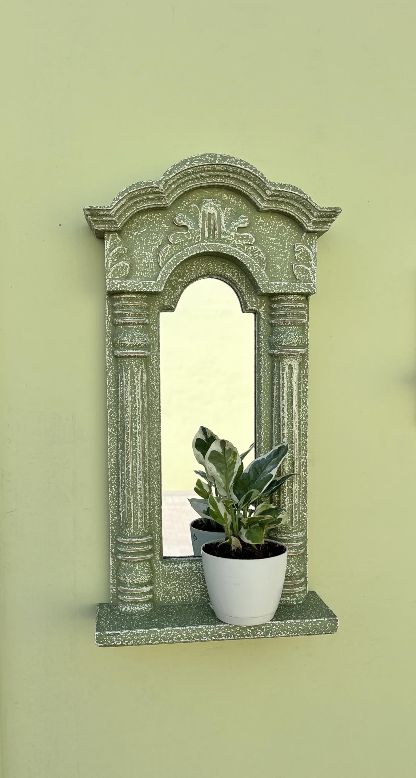 Countryside Wooden Rectangular Wall Hanging Jharokha Wall Mount Framed Mirror for Living Room, Bedroom, Home Decor (45x25x8 cms)-image-15