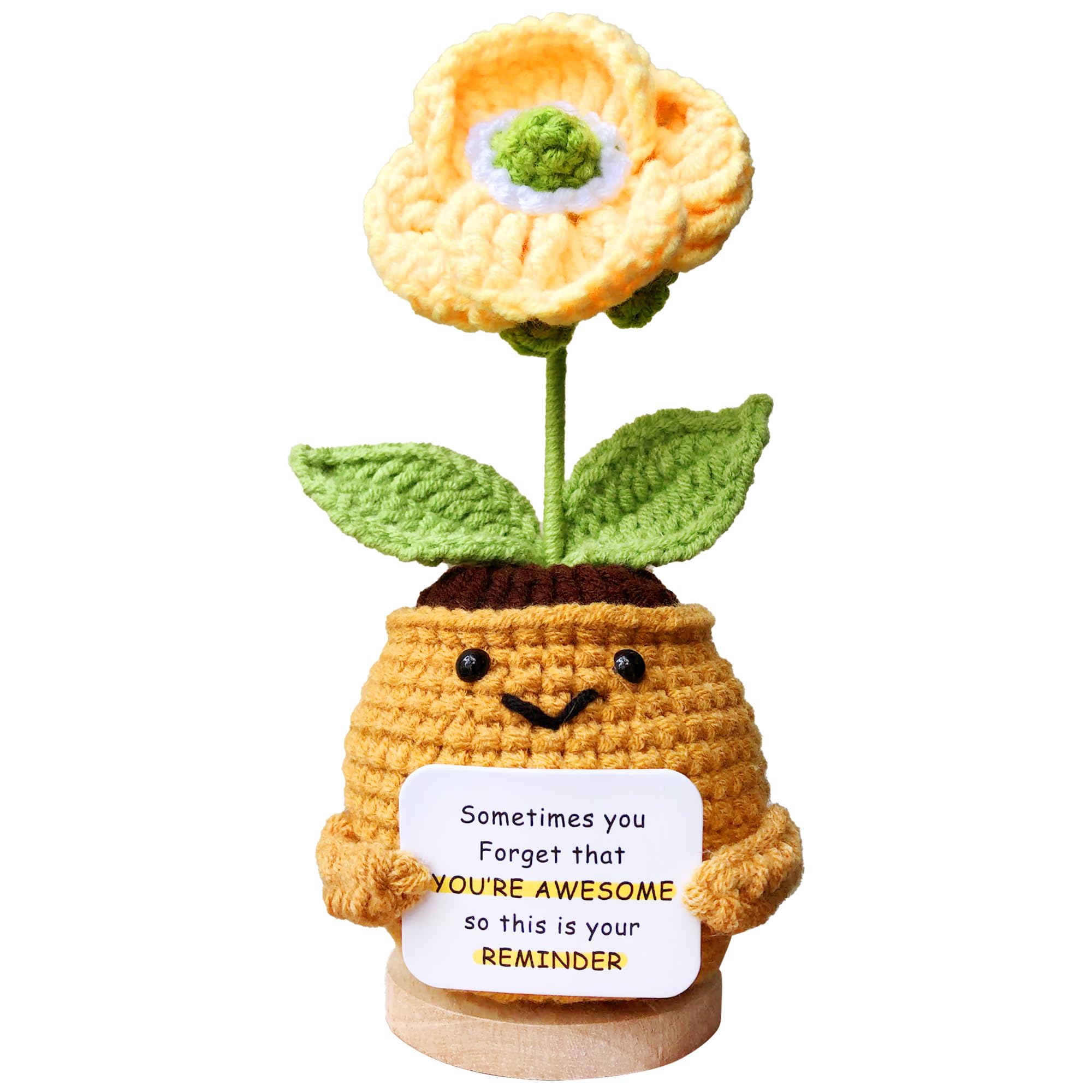 Positive Emotional Support Crochet Corn Poppy Flower Plant – Thank You Appreciation Gift for Women, Men, Mom, Teacher, Coworker, Friend