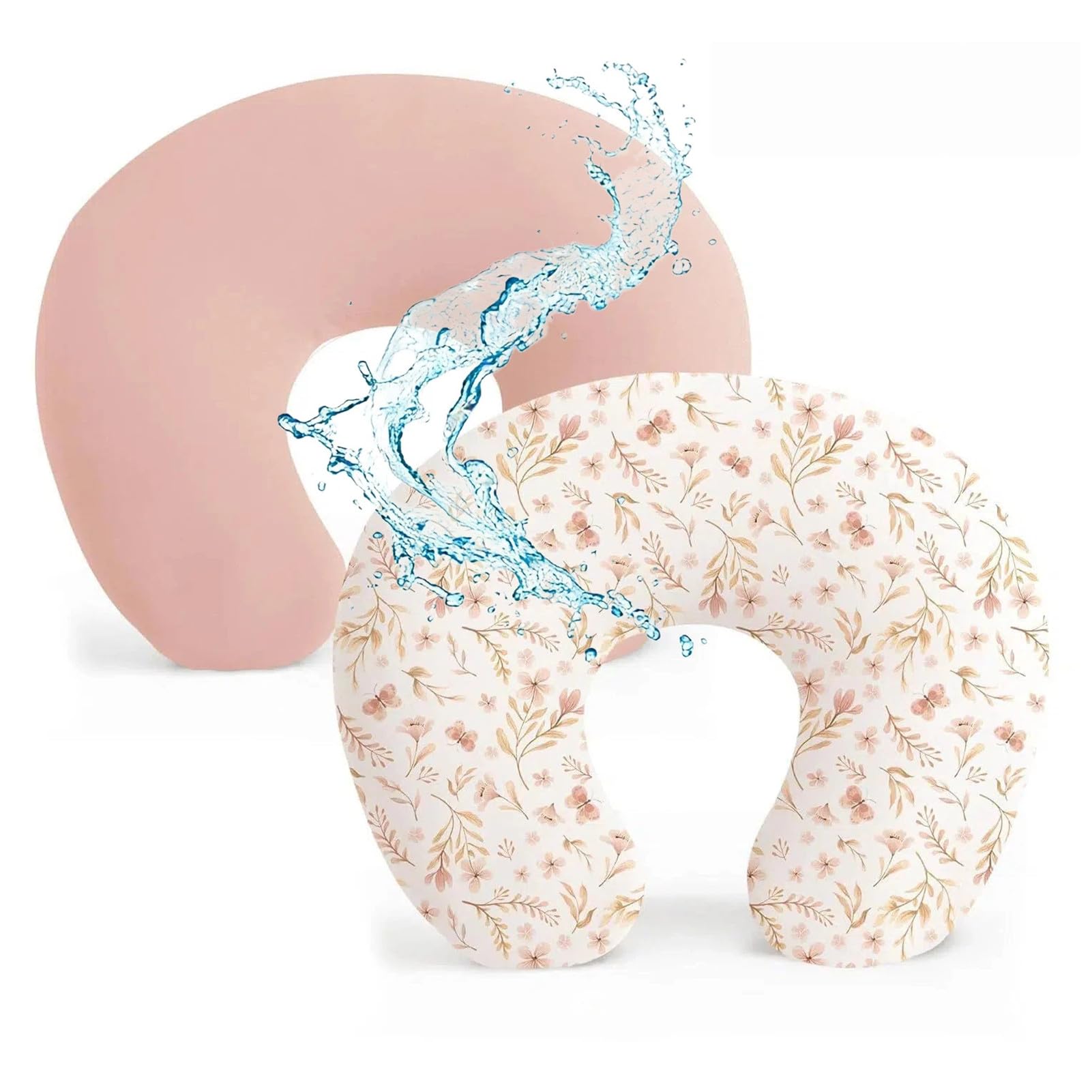 Baby Waterproof Nursing Pillow Cover, Stretchy Nursing Covers for Breastfeeding Pillows, Adorable Infant Feeding Pillow Slipcover for Baby Boy and Girls (Pink + Pink Flowers)