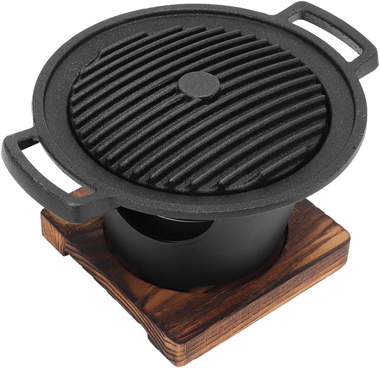 Smokeless Grill, Mini Stove BBQ for One Person, Made of Iron and Pine, Korean Barbecue Grill with Non Stick Surface,Even Heat,High Power, Easy to