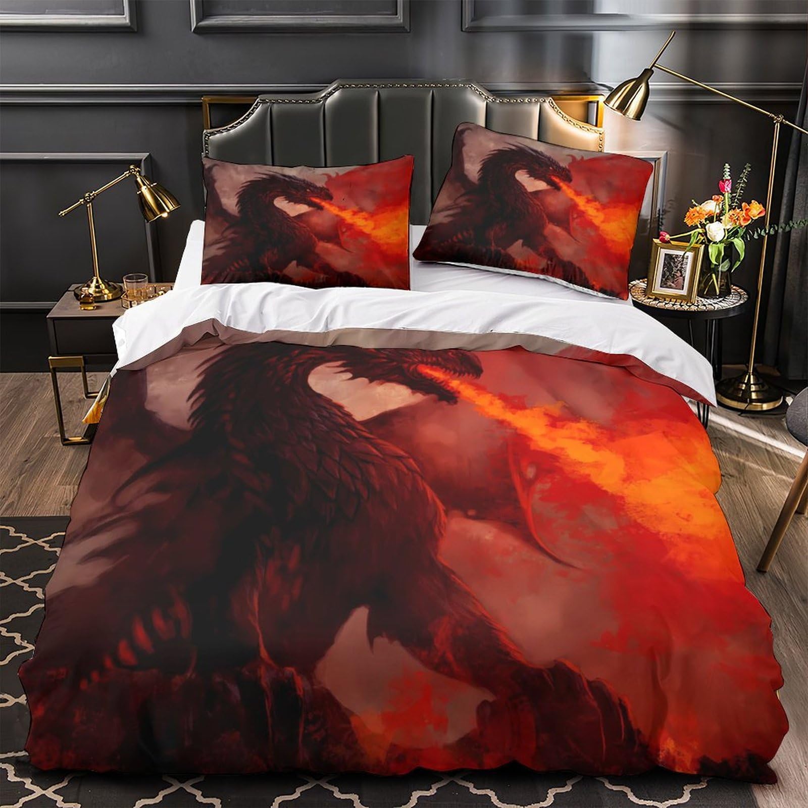 Housse de couette dragon 3d hypoallergique et parure super douce anti-plis