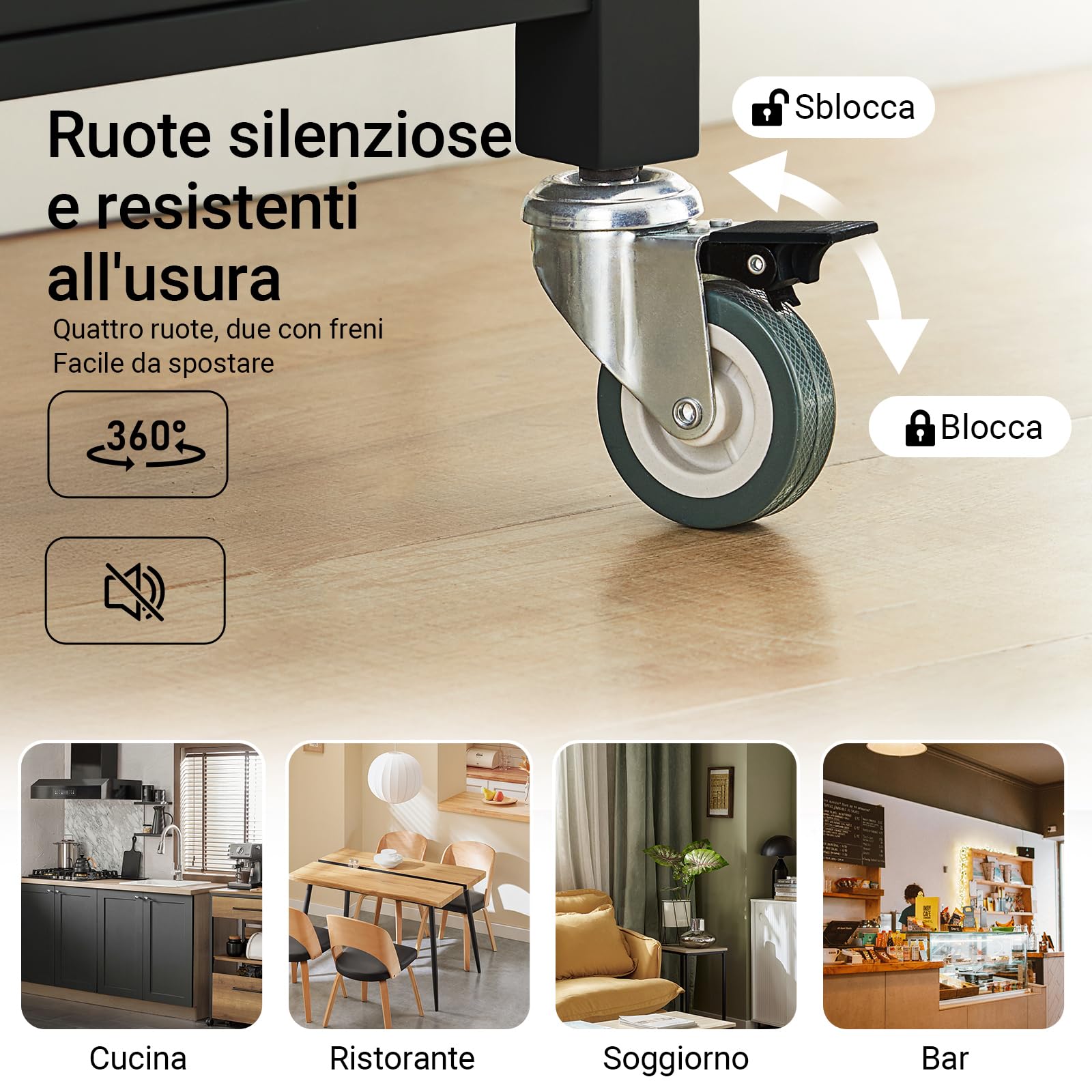 SoBuy Carrello cucina salvaspazio con piano di lavoro – Mobile cucina con ruote, ideale come mobiletto cucina, credenza compatta o mobile microonde – Disponibile in Nero 60x92x45cm FKW22-SCH