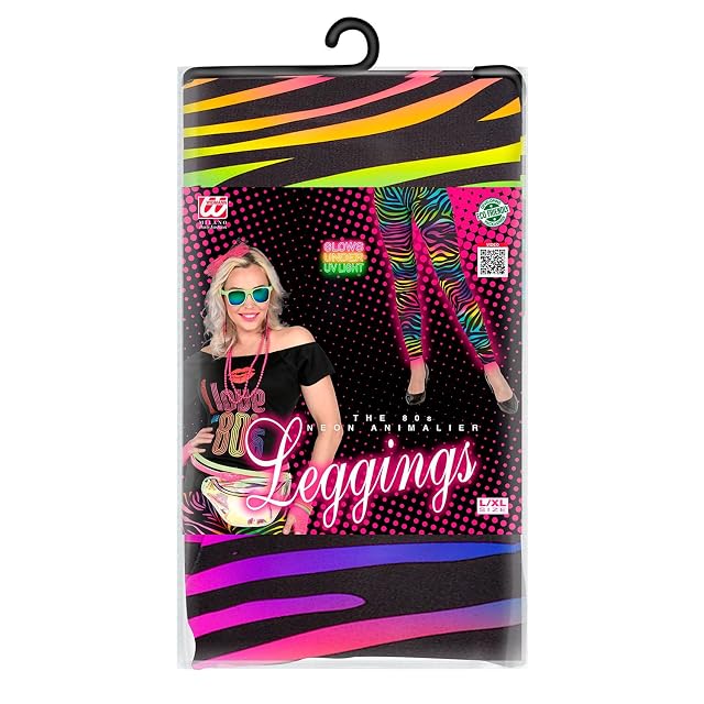 Foto 4 de 6 de Widmann - Leggings 80s, años 80, fiebre disco, mal gusto, estampado de rayas, fiesta temática, carnaval