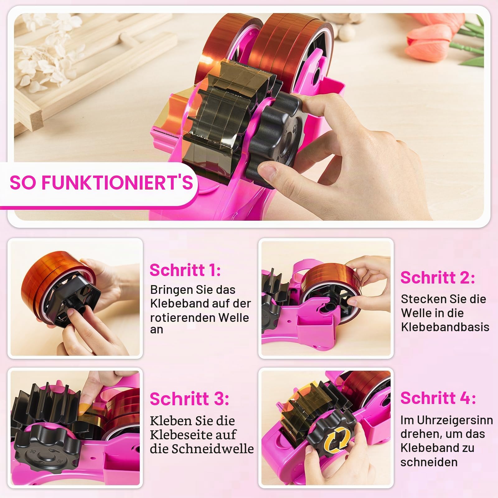 THINKLEARN Heißklebebandspender für Sublimation, Wärmeübertragungsbandspender mit Schneidset, 2,5 cm und 7,6 cm Kern, Multirollen-Schnittbandspender zum Basteln, vorgeschnittene 3,6 cm Teile