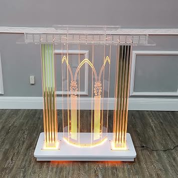 LaseVe Podium Podium Acrylic Lectern Pulpit LED Church Podium, Luxurious Gold Podium with Rollers with LED Lights, Portable Vertical Reading Platform