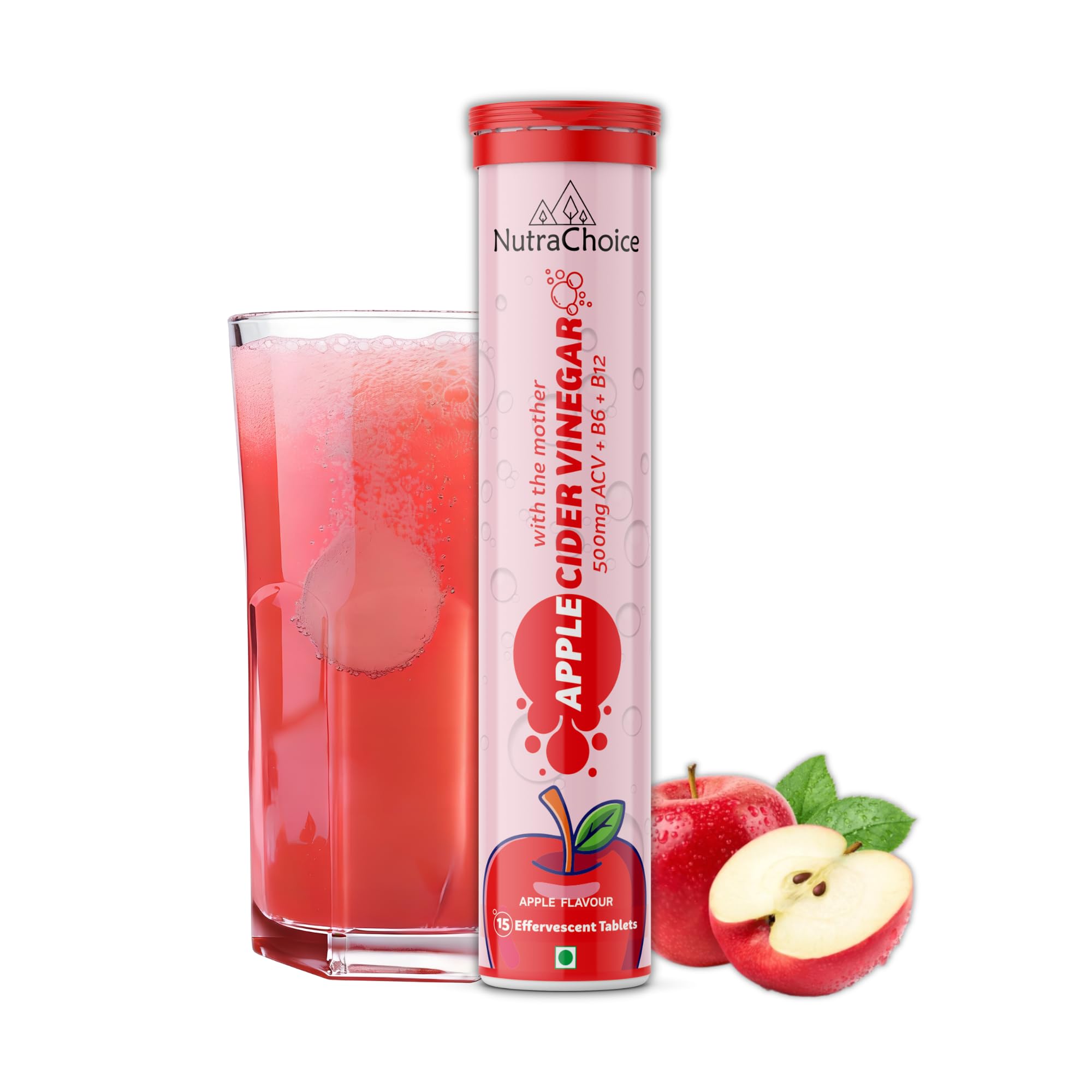 Apple Cider Vinegar 15 Effervescent Tablet with mother for weight loss, Added Vit B6, B12 & Pomegranate Extract, Weight management & Gut Health