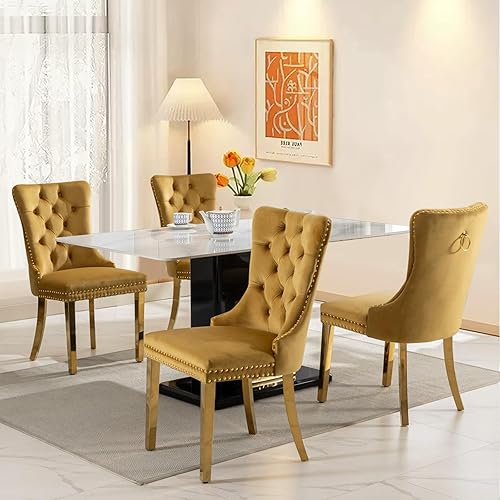 Miniatura 81 de SoarFlash Juego de 6 sillas de comedor de terciopelo, silla lateral de respaldo alto, silla lateral moderna tapizada de alta gama con capitoné y