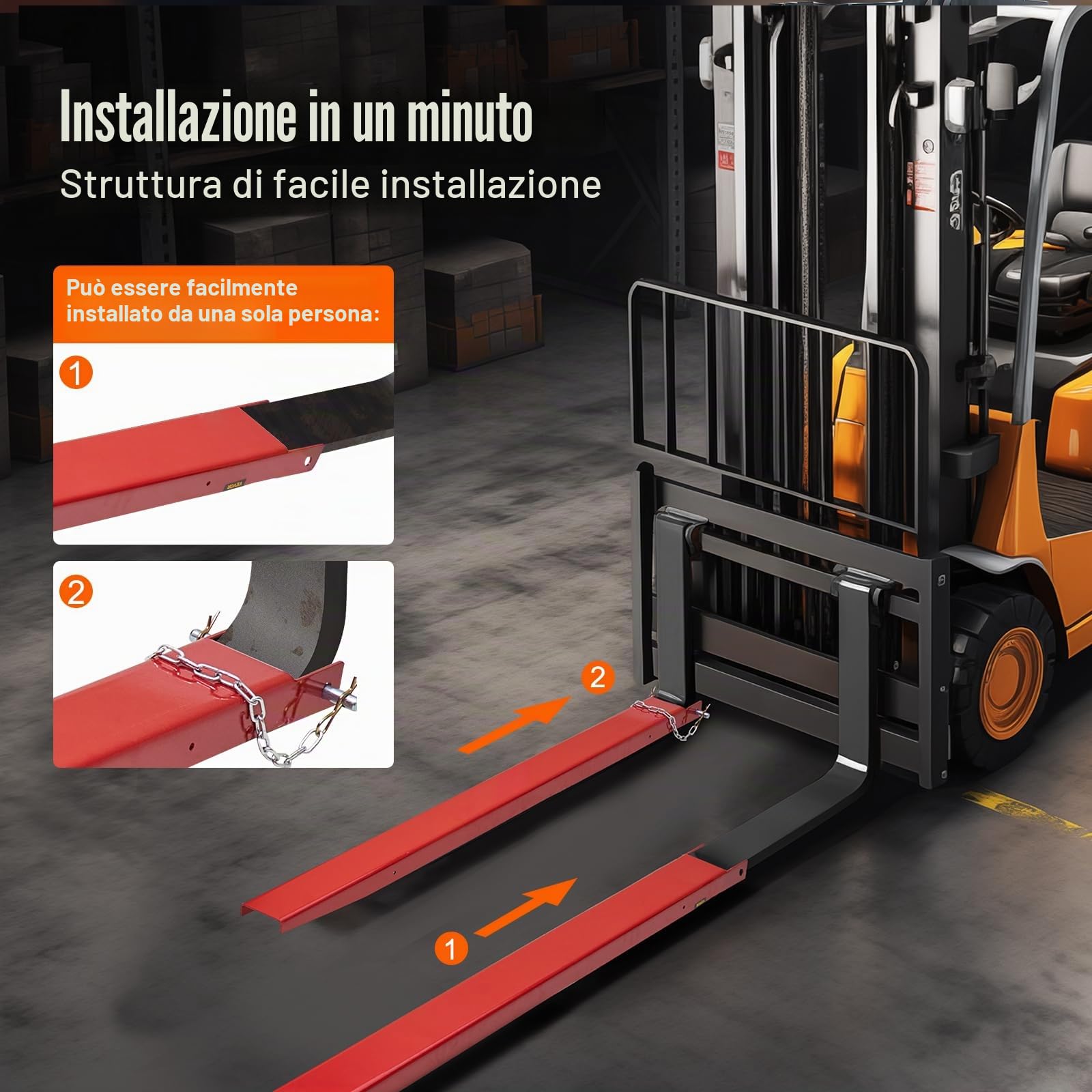 VEVOR Forche per Pallet Lunghezza 2090 mm Capacità Carico max. 1815 Tonnellate, Coppia di Forche per Movimentazione Carico da Benne Trattori Minipala Escavatori in Acciaio, Forche Compatibili 106mm
