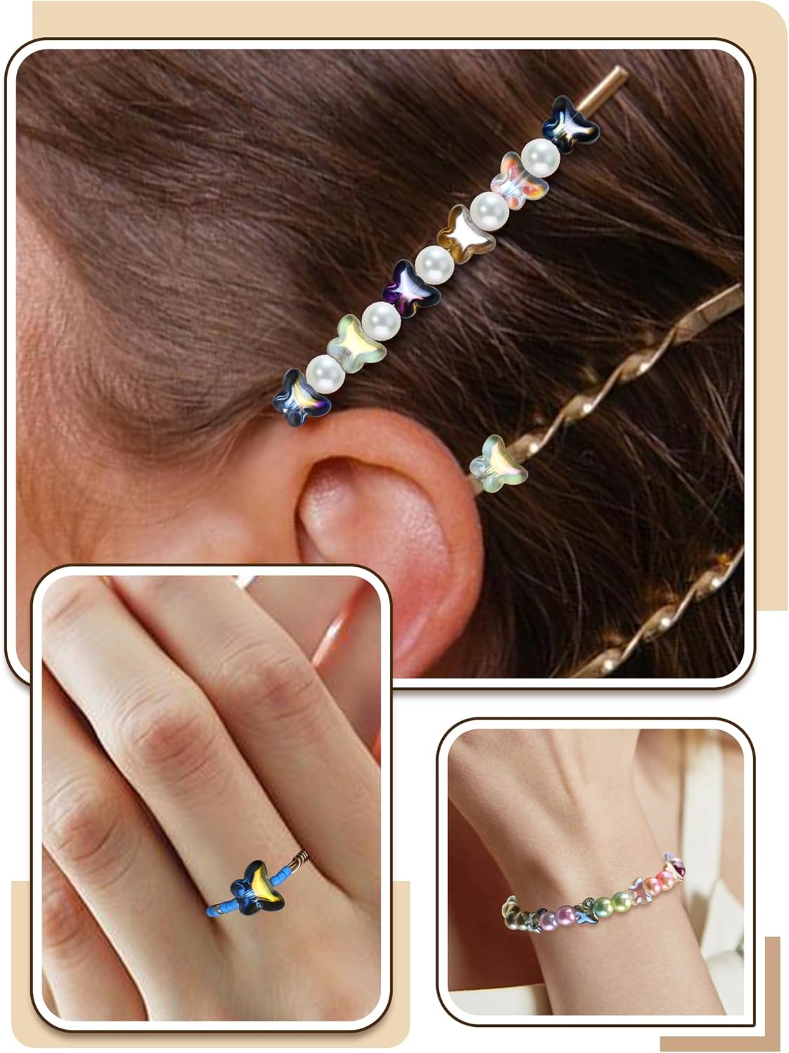 200pcs Mixed Butterfly Spacer Beads Crystal Glass Butterfly Beads Bulk for Earring Bracelet Necklace Jewelry DIY Craft Making(0.31inches) - Image 7