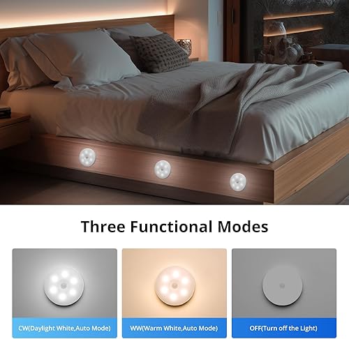 Miniatura 3 de Combuh Paquete de 6 luces LED para debajo del gabinete, sensor de movimiento, luz USB recargable, funciona con pilas, lámpara magnética para armario