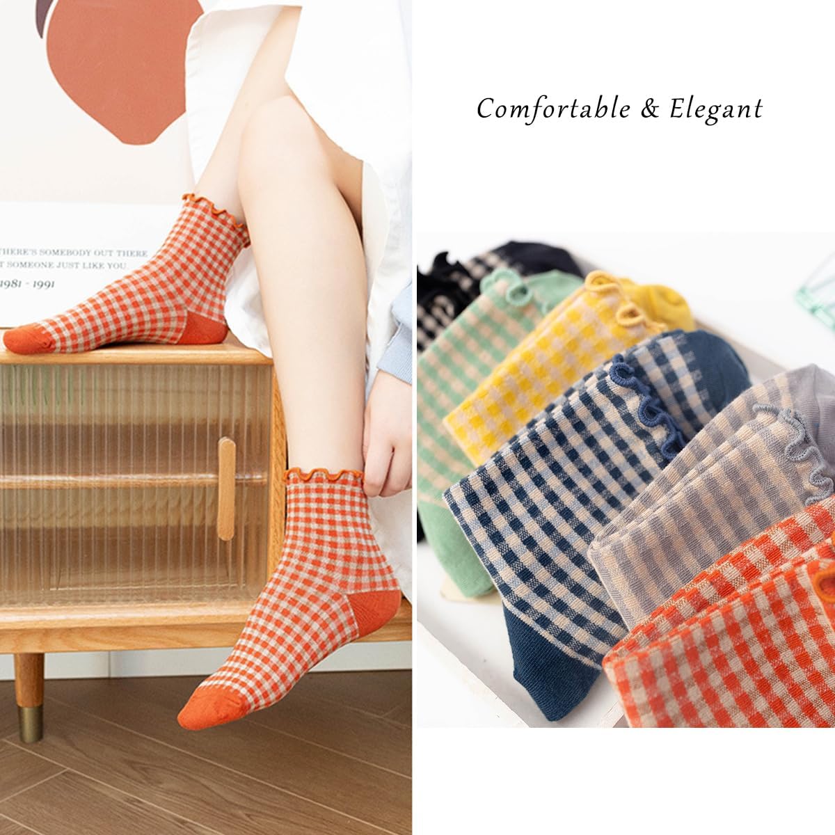 Women Cute Ruffle Socks Cotton Casual Athletic Frilly Ankle Sock Checkered/Plaid - Image 6