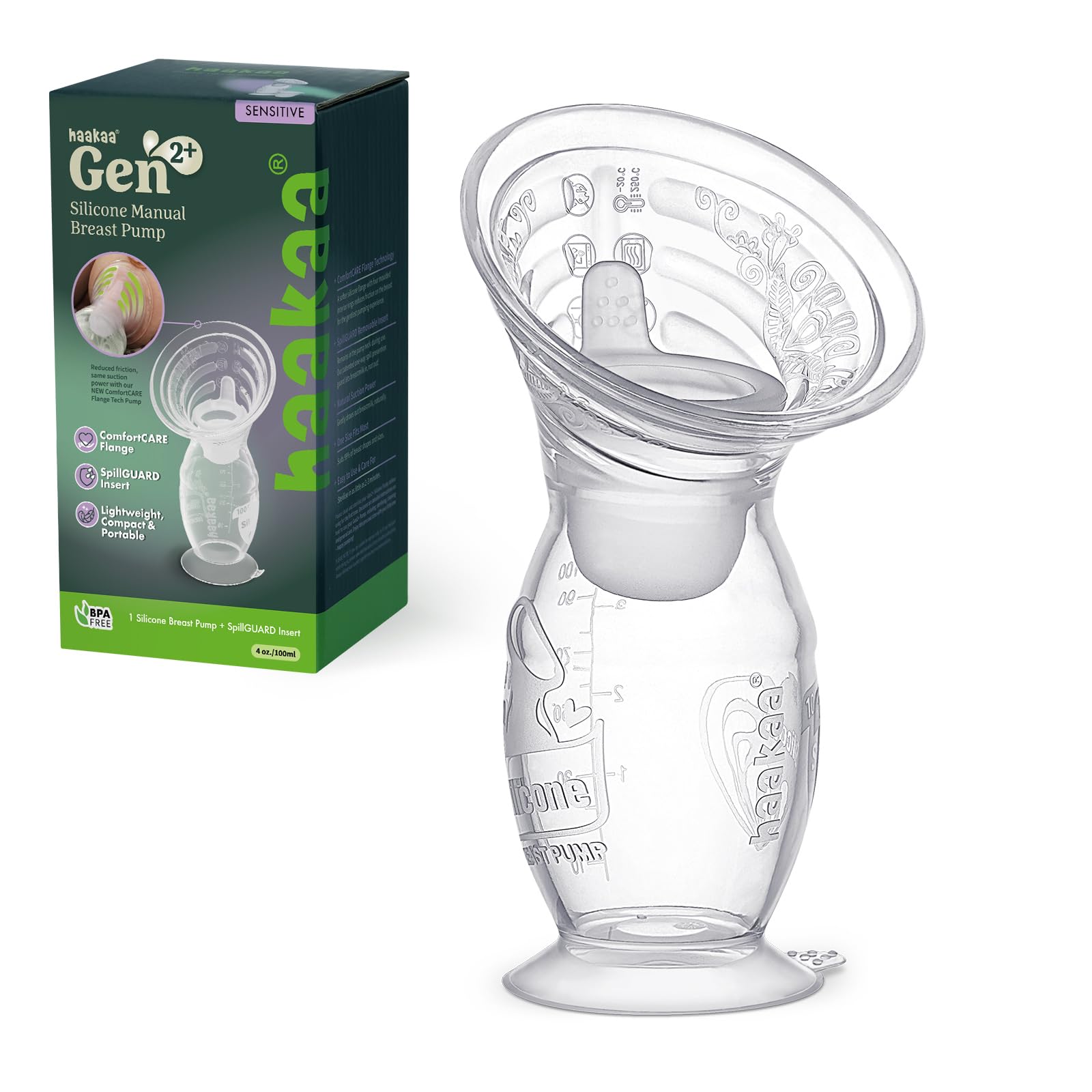 haakaa Gen.2 Manual Breast Pump 4oz./100ml (Multi-Ring) & Stopper Set - Premium Silicone Made,Suitable for Breastfeeding Mom