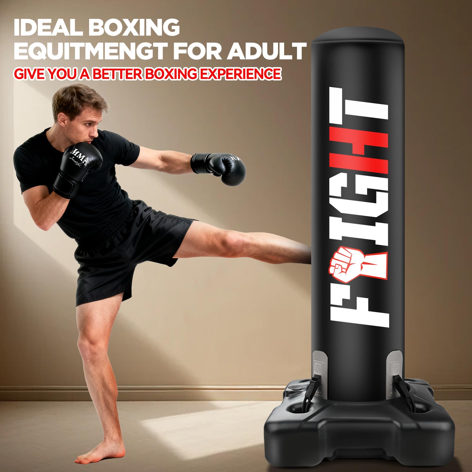 NZQXJXZ 175cm Sacco da boxe da terra, Sacco da boxe Adulto su piedistallo con pompa e guantoni da boxe, set da boxe per Kickboxing Arti Marziali MMA Dummy Muay Thai allenamento in palestra a casa