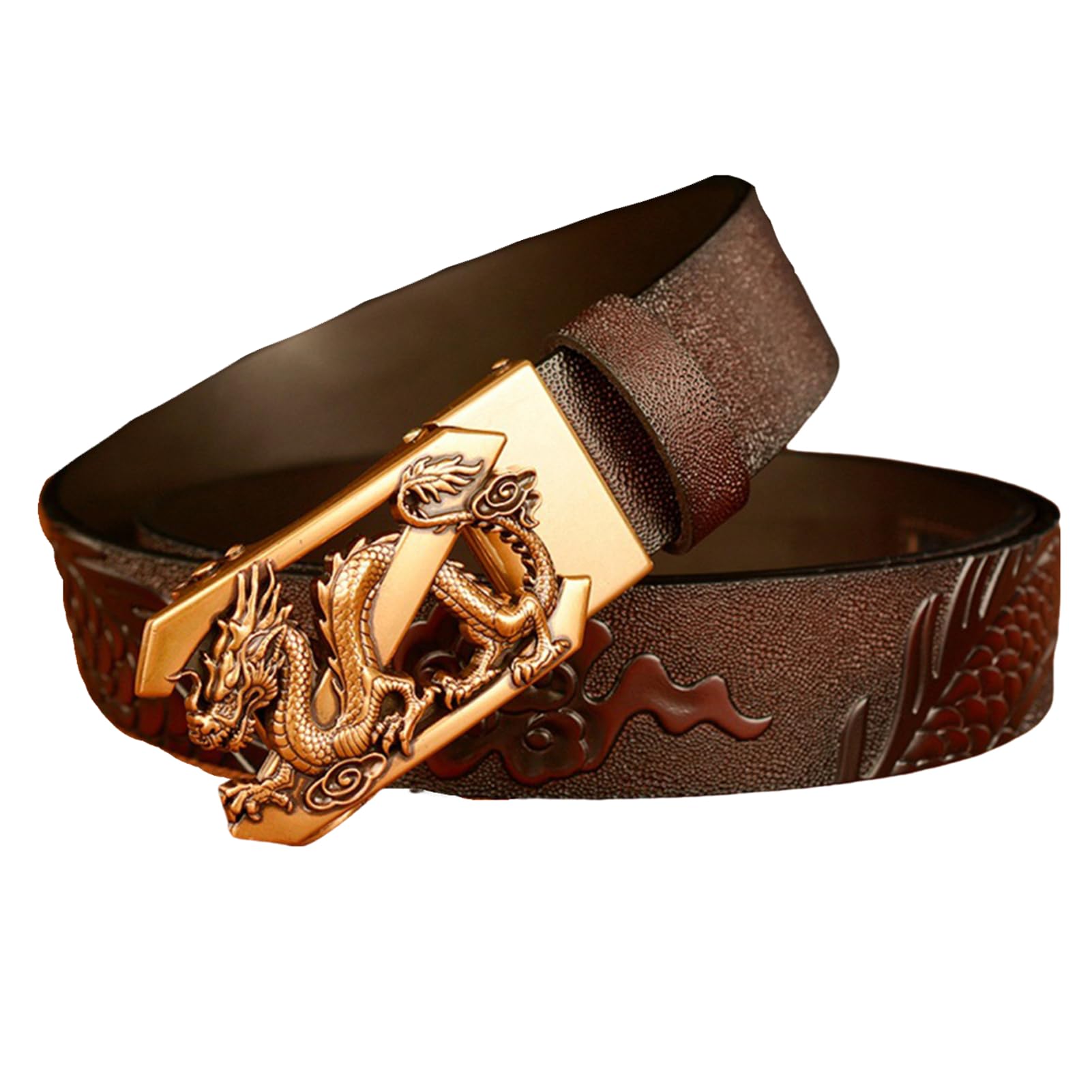 Cinturón De Clic Cómodo Con Diseño Dragón For Hombre, Hebilla Trinquete Automática Deslizante, Hueco Grabado, Ribete Ajustable For Adaptarse
