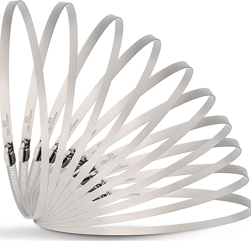 Paquete de 10 abrazaderas de manguera de 12 pulgadas, abrazaderas de manguera grandes de acero inoxidable ajustables de 11-12-14