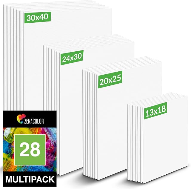 Canvas Board Multiset 28 Pieces - 13x18, 20x25, 24x30, 30x40 - Set of Canvases for Painting - Acid-Free Cotton - Any Type of Painting on Canvas