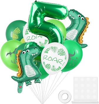 Dinosaur Number 5 Ballloon, 32 Inch Green Aluminum foil Balloon, Dino Foil Balloons Baby Dino Balloons, 5th Birthday Balloon, Dinosaur Themed Decoration for Kids Birthday Party Baby Shower Supplies