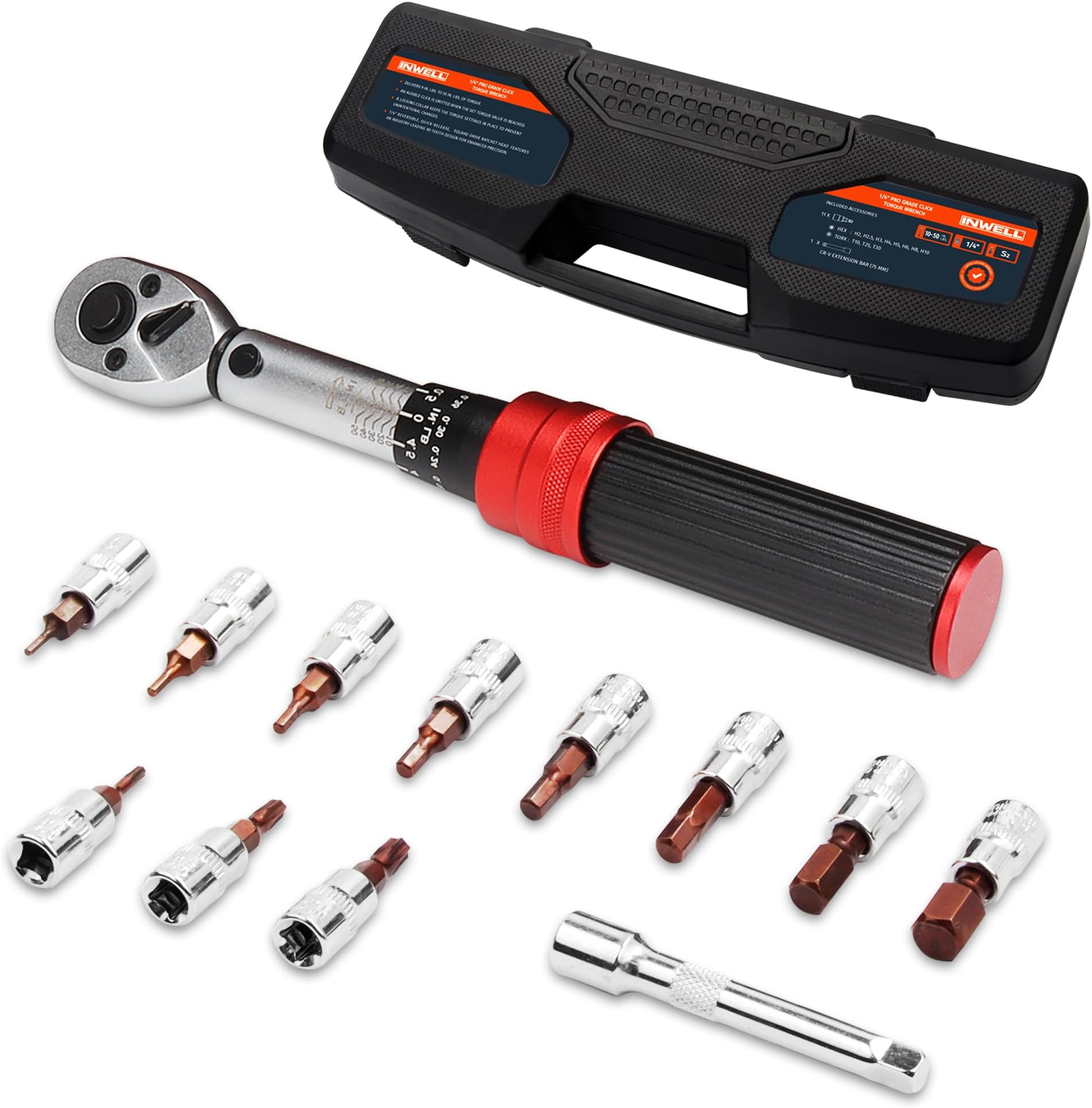 1/4 Inch Drive Click Torque Wrench Set 8.85 in./lbs. to 53.1 in./lbs.(1~6 Nm), Inch Pound Torque Wrench, Bike Torque Wrench Set, Adjustable Torque Screwdriver, For Mountain Road Bike