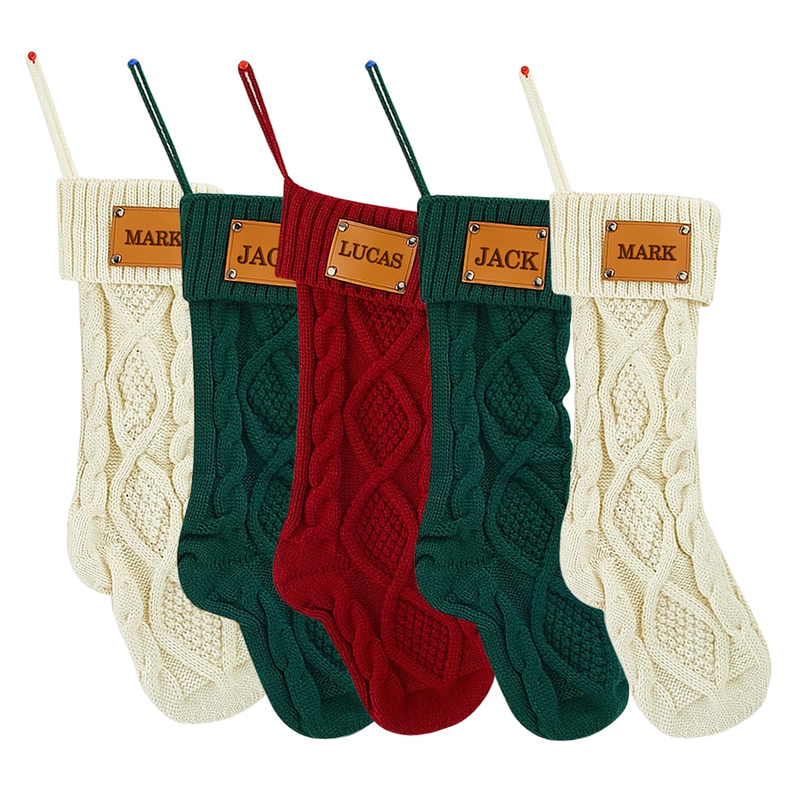 GMDLSK Personalised Christmas Stockings, Custom Name Family Knitted Stockings, 18”Large Xmas Stocking for Kids, Holiday and Family Christmas Stocking for Fireplace Hanging Ornament