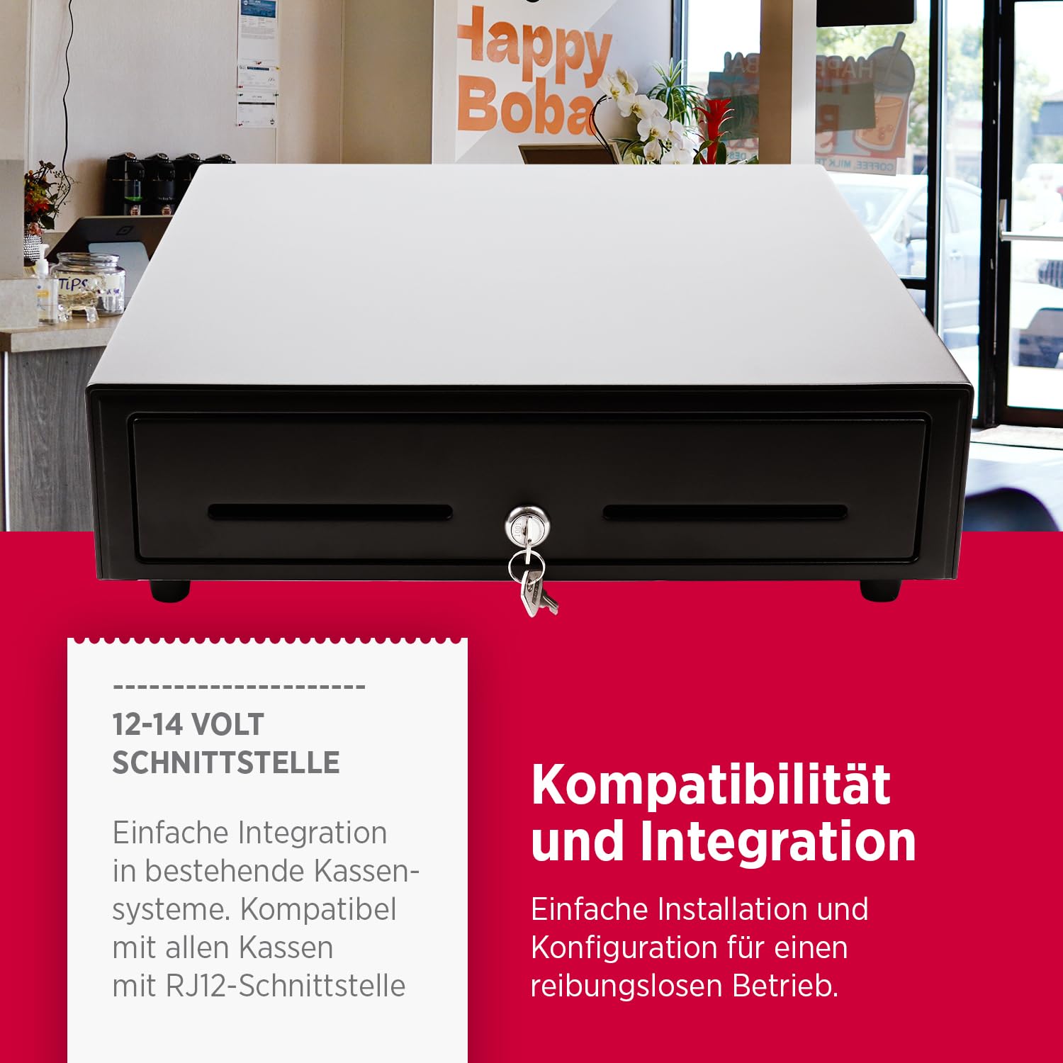 Olympia LD 410AT Kassenschublade | Geldkassette abschließbar mit Einwurfschlitz | RJ12-kompatibel | 8 Münz- & 4 Scheinfächer + Halteklammern | Metallgeldbox für Handel & Gastronomie | 41,5x41x10,4 cm