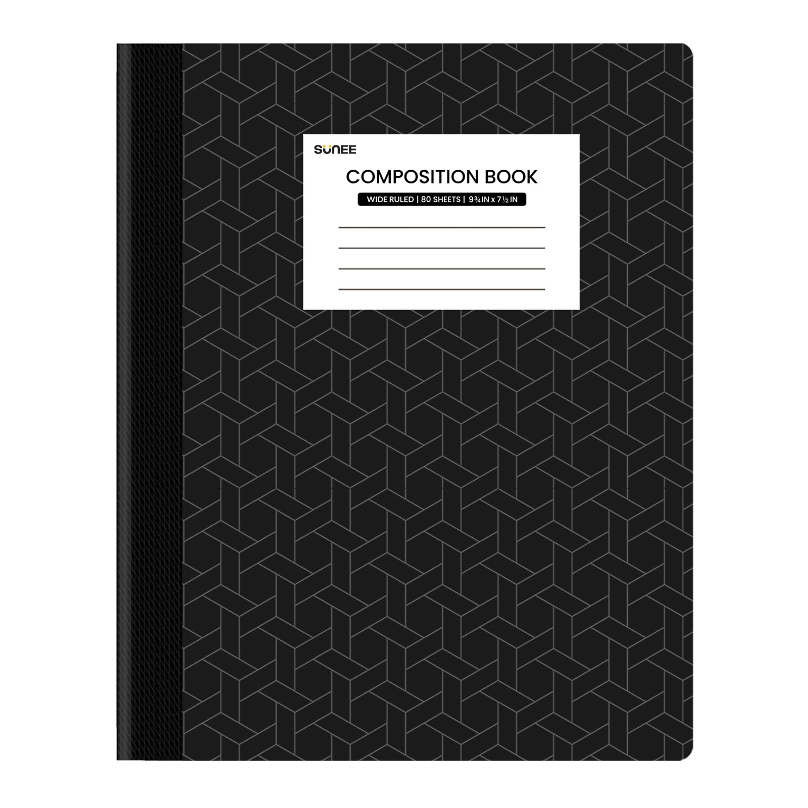 SUNEE Composition Notebook, Wide Ruled Paper, Home School Supplies for College Students & K-12, 9-3/4" x 7-1/2", 80 Sheets/160 Pages, Black
