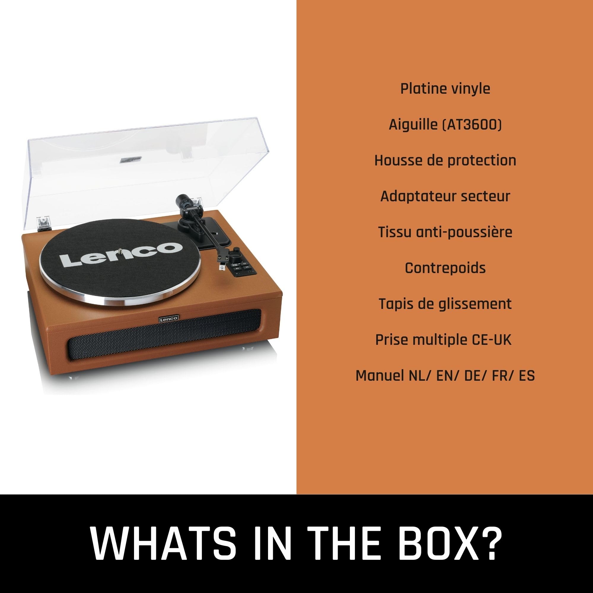 Lenco LS-430 Vinyle, Platine Vinyle, Tourne Disque, Platine Vinyle Bluetooth - haut-parleurs intégrés 40 W RMS - entraînement par courroie - contrôle de tonalité - préampli - RCA et AUX - marron