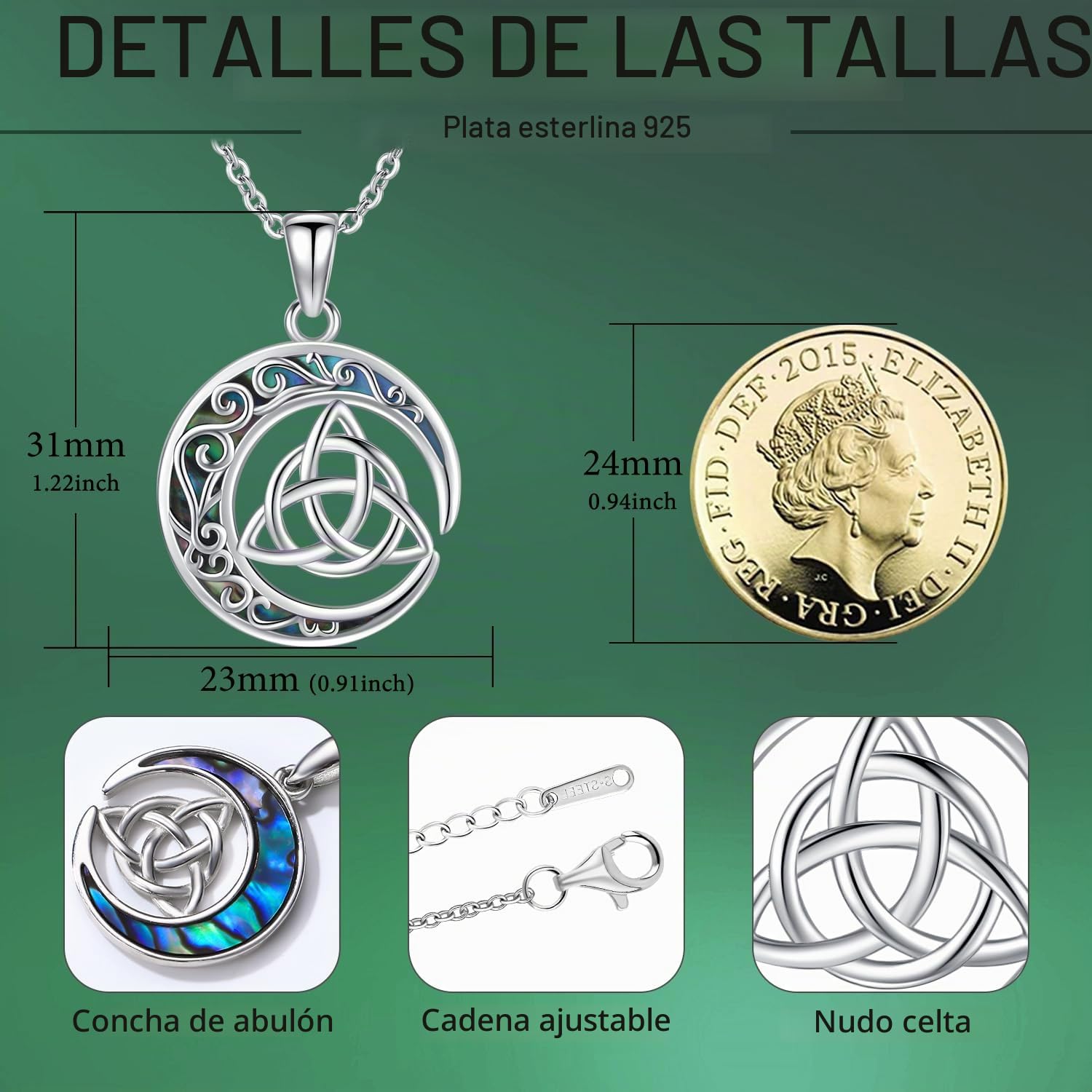 Collar Mujer Plata de ley 925, Colgante de Nudo Celta/Diosa de Triple Luna/Pentagrama/Vikingo Águila/Tortuga para Mujer, Amuleto Regalos Colgante Mujeres y Niñas