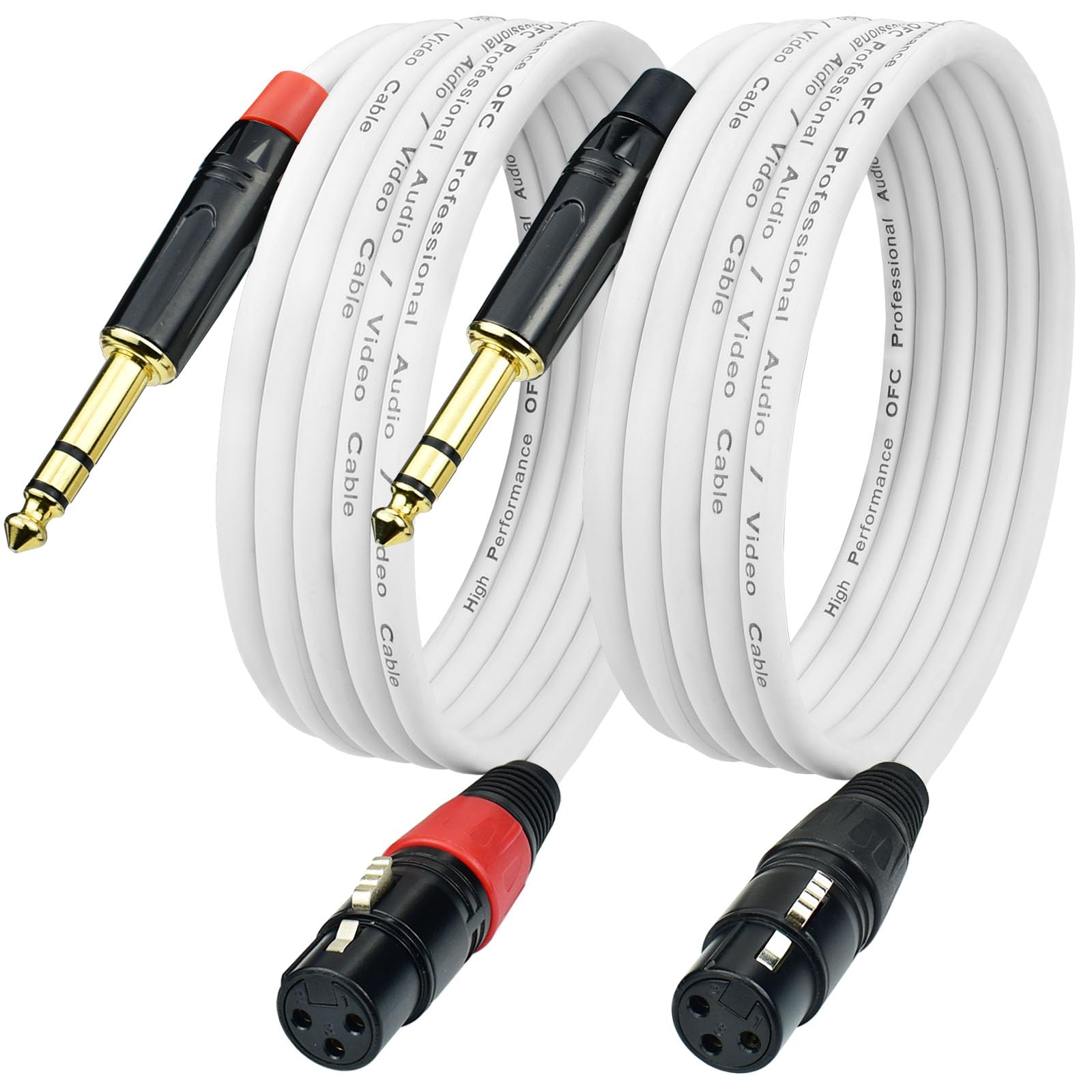Ihurllu XLR Female to 1/4 TRS Microphone Cable Adapter 5 Feet, Balanced Quarter Inch 6.35mm Stereo to 3-Pin XLR Audio Patch Cord, White Color, Gold Plated, for Studio Monitor Mixer Interface, 2Pack