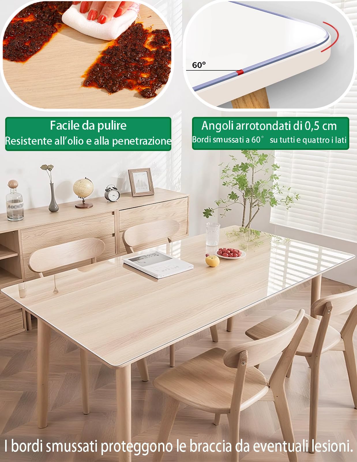 Generico Tovaglia PVC Trasparente Copritavolo Plastificata Impermeabile 3mm Pellicola Protettiva Copri 100x70cm Lavabile pellicola Tovaglia Antimacchia per Scrivania Tavolino Pellicola Tavolo