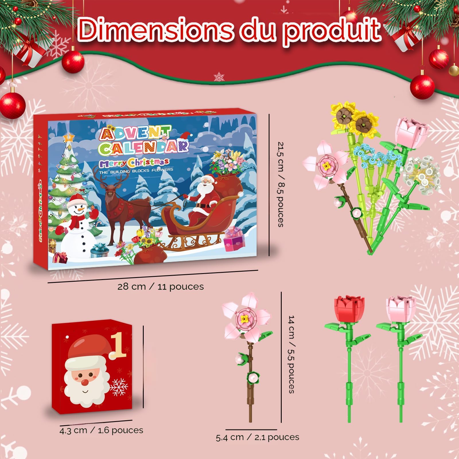 Calendrier De L'Avent 2025 Avec Fleurs En Briques à Construire - 24 Modèles - Idée Cadeau Noël Créatif Pour Enfants Et Adultes