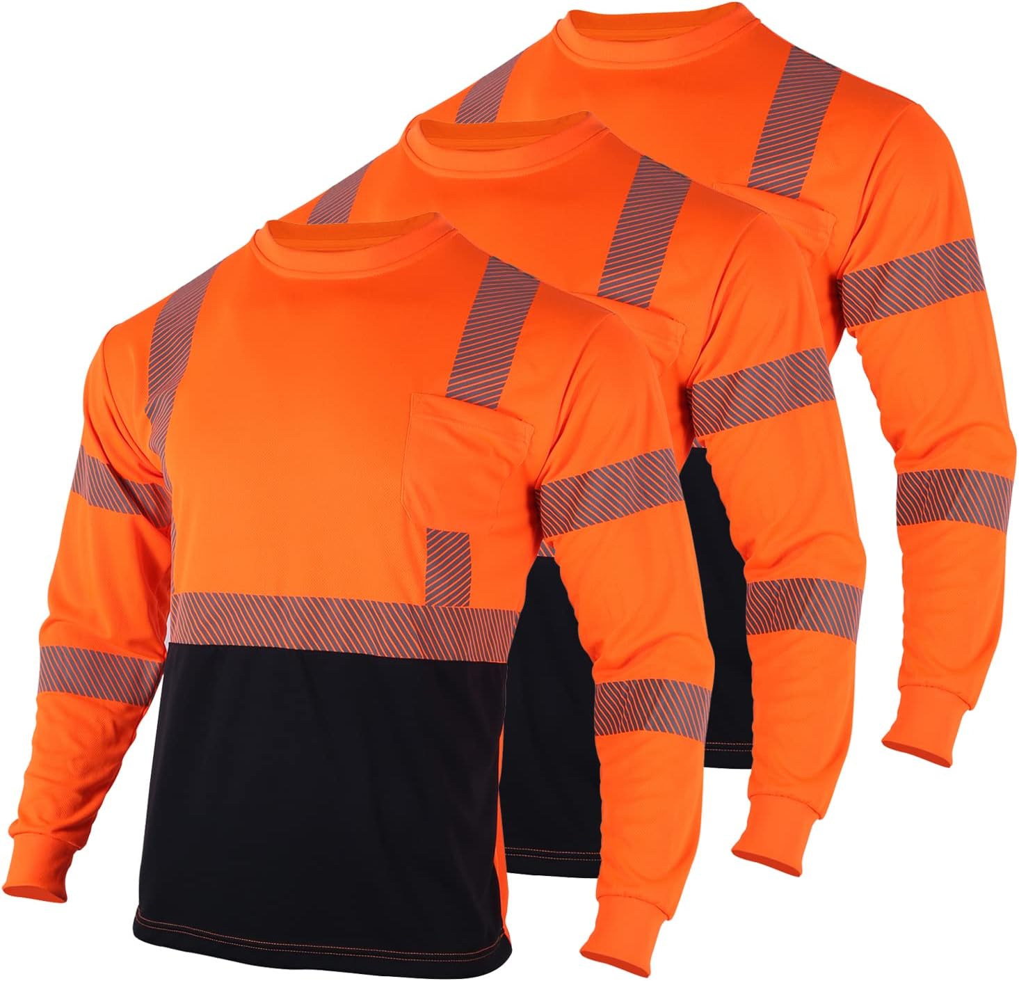 FONIRRA 3pcs Safety Reflective High Visibility T Shirts for Men with Long Sleeve Construction Work Shirts ANSI Class 3